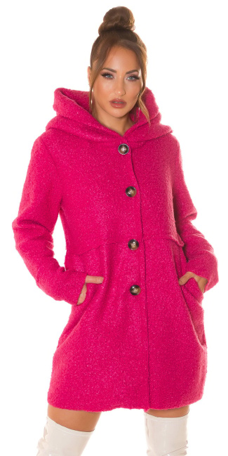 Beautiful Boucle Look coat with hood Pink